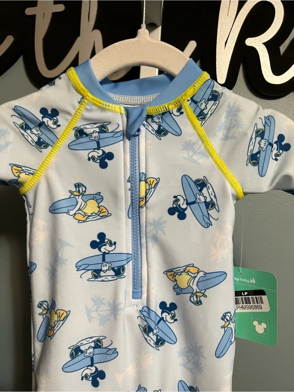 Mickey Mouse and Donald Duck Surf Infant Rashguard Zipper One Piece NWT 3 months